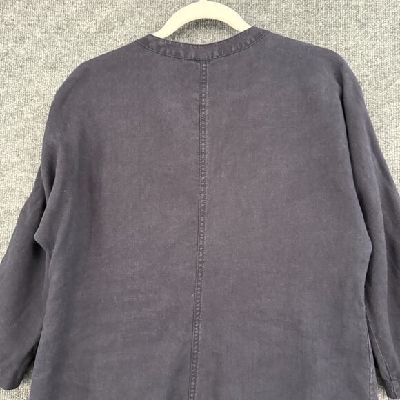 Eileen Fisher Organic Linen Shift Dress Womens Small Navy Button Front Minimal - Picture 9 of 14